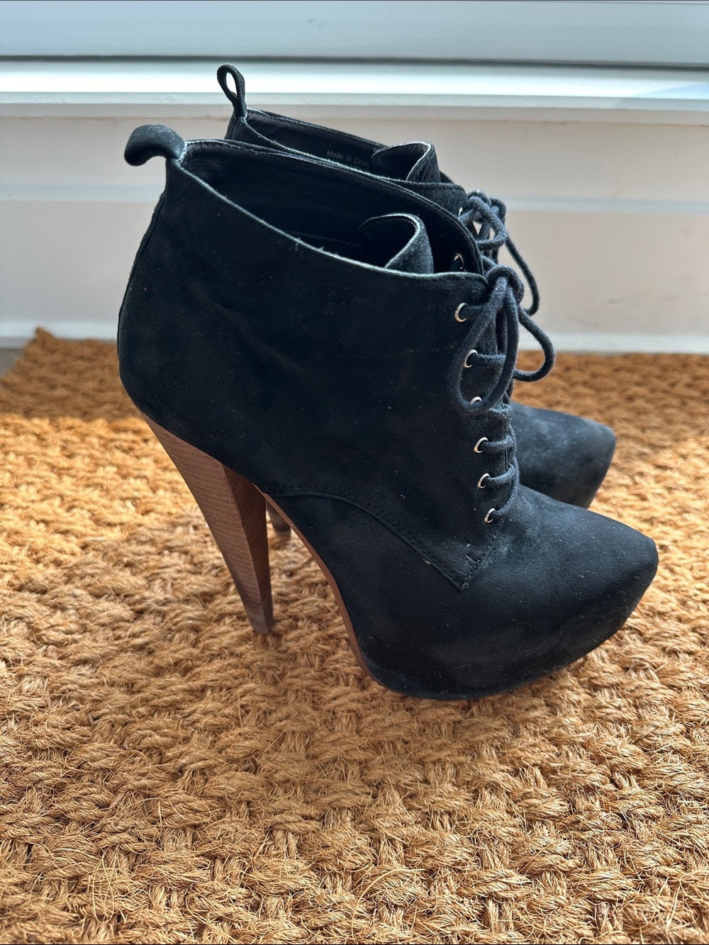 Black Lace-Up Suede Ankle Boots - Women
